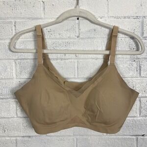 Honeylove Crossover Wireless Bra Womens Size L Nude Beige Seamless Read